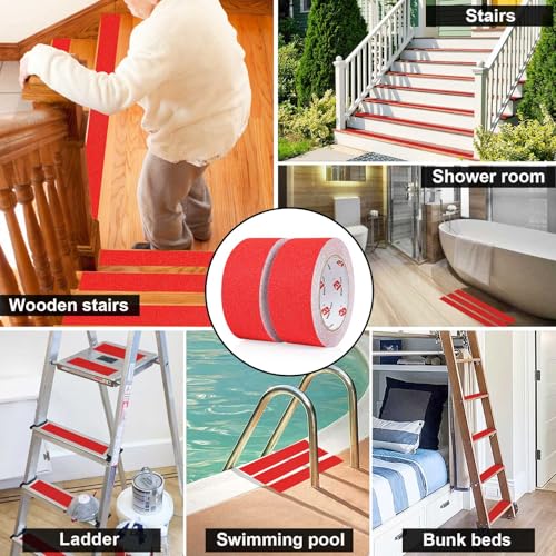 BOMEI PACK Anti Slip Traction Tape,2 Inch x 16.5 Ft,Heavy Duty Non Slip Tape,Grip Tape for Stairs, Tread Step, Indoor & Outdoor Use,Waterproof Stairs Non Skid Treads (Red) - color: Red