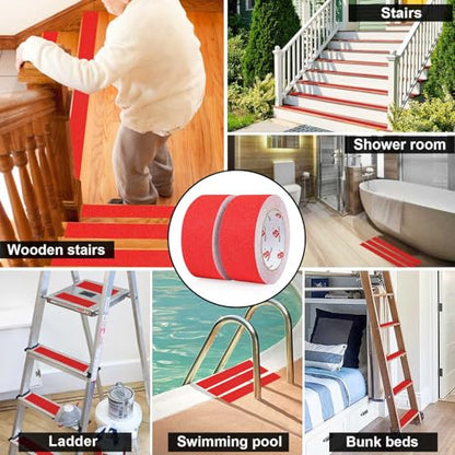 BOMEI PACK Anti Slip Traction Tape,2 Inch x 16.5 Ft,Heavy Duty Non Slip Tape,Grip Tape for Stairs, Tread Step, Indoor & Outdoor Use,Waterproof Stairs Non Skid Treads (Red) - color: Red