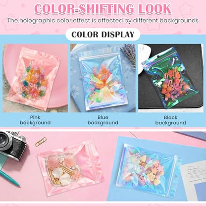 FUNFERY 100 Pack,Rainbow Clear Window Smell Proof 4x6 inch Holographic Bags - color: Rainbow-100P, size: 4x6 inch