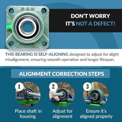 PGN UCF205-16 Pillow Block Bearing - Pack of 4 Square Flange Mounted Pillow Block Bearings - Chrome Steel Bearings with 1" Bore - Self Alignment - size: 4, style: UCF205-16