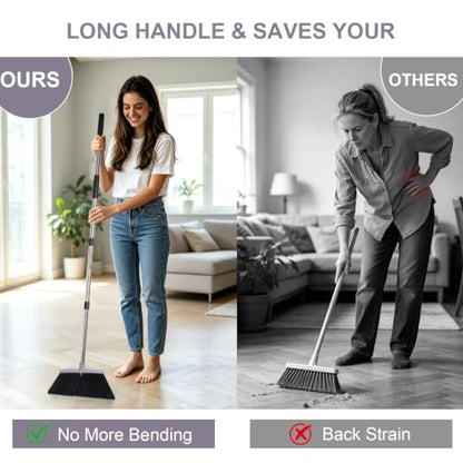 Broom and Dustpan Combo Set,55" Long Handle,Charcoal - color: Charcoal Black