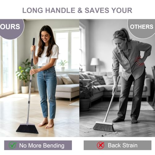 Broom and Dustpan Combo Set,55" Long Handle,Charcoal - color: Charcoal Black