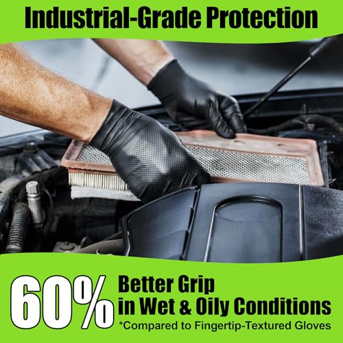 TREEGO 10 Mil Heavy Duty Black Nitrile Mechanic Gloves, 50 Count M - color: Black 50, size: Medium