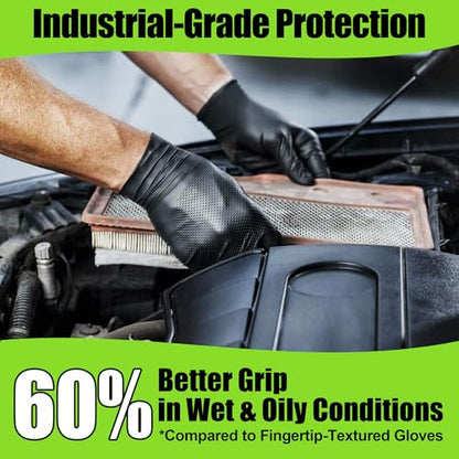 TREEGO 10 Mil Heavy Duty Black Nitrile Mechanic Gloves, 50 Count M - color: Black 50, size: Medium