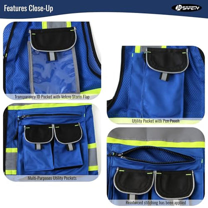 JKSafety Reflective Safety Vest for Men Cushioned Collar JK89M Blue S - color: Mesh-blue, size: Small