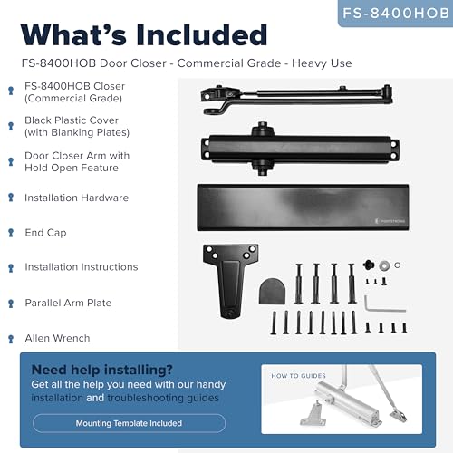 FORTSTRONG Commercial Door Closer - FS-8400 HOB - Heavy Duty Adjustable Grade 1 Standard Automatic Door Closing Hinge - ADA Compliant - Hold Open Function-Black Finish - color: FH-8400HOB