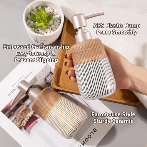 2 Pcs Ceramic Soap Dispenser Set, 16 Oz Refillable Liquid Soap Dispensers with Embossed Texture for Bathroom Countertop and Kitchen Sink, Hand Soap, Dish Soap & Lotion Bottles, Modern Home Decor - size: 2 Pcs x 16Oz Soap Dispenser
