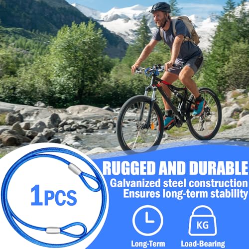 4.7mm(3/16") Steel Security Cable with Loops, Bike Lock Cable, 1Pack - color: Blue, size: 15FT-(1Pack)