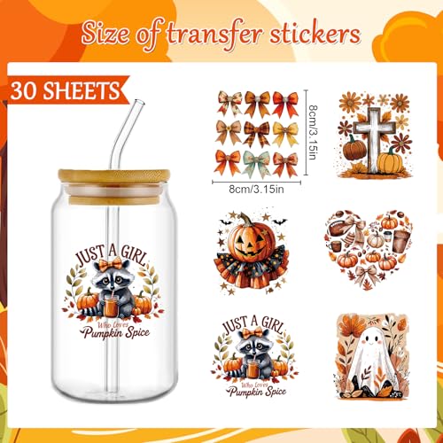 Rngmsi Fall Ghost Pumpkin UV DTF Cup Wrap, 30 Sheets UVDTF Stickers - style: Fall Ghost Pumpkin