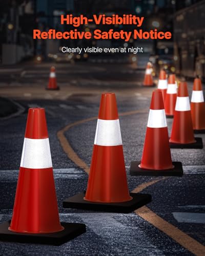 VEVOR Safety Cones, 5 Pack 18" Traffic Cones, PVC Orange Construction Cones with Reflective Collars and Black Weighted Base, for Traffic Control, Driveway Road Parking and School Improvement - size: 18"H(5Pack)