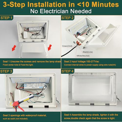 4Pack 200W LED Wall Pack Lights, 100-277v Dusk to Dawn with Photocell, 30000Lm 5000K IP65 Waterproof Outdoor Security Lighting, Energy Saving, ETL White| 5-Year Warranty(Height:20~30ft) - size: 200W || 4P-White