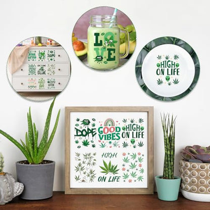 Rngmsi UV DTF Cup Wrap - 20 Sheets Weed UV DTF Cup Wraps for 16 oz Mushroom Uvdtf Cup Wraps Personalized UV DTF Decals Waterproof UV DTF Wraps for Glass Cups Wood Crafts - style: Weed