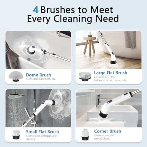 TUYU Electric Spin Scrubber,8 Replaceable Brush Heads for Home - color: Gray