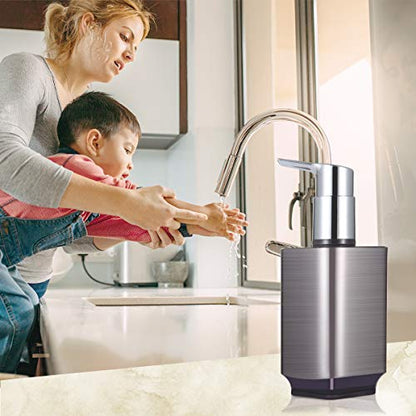 Boperzi 2 Pack Soap Dispenser Rust Proof Refillable Liquid Hand & Dish Soap Dispenser Set Leak Proof Plastic Chorme Pump for Kitchen Bathroom, 10oz