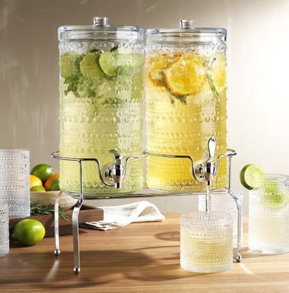 2 PACK-1 Gallon Glass Drink Dispensers for Parties, Hobnail Drink Dispenser, Beverage Dispenser with Stand and Glass Lid, 100% Leakproof Spigot, Perfect For Parties And Daily Use - color: Hobnail Clear-1 Gallon 2-PACK