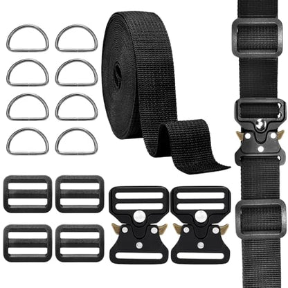 CooBigo 2 Sets 1" Tactical Buckle Strap Kit Replacement, 1 Inch Heavy Duty Tactical Belt Buckle with Adjustable Tri-glide Slider, D Ring and 5 Yard Webbing - color: F: 1" Buckle Kits