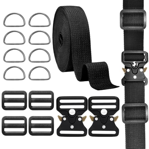 CooBigo 2 Sets 1" Tactical Buckle Strap Kit Replacement, 1 Inch Heavy Duty Tactical Belt Buckle with Adjustable Tri-glide Slider, D Ring and 5 Yard Webbing - color: F: 1" Buckle Kits