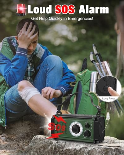10000mAh/37000mWh Emergency Radio, Solar Radio, Hand Crank Radio, NOAA AM FM Weather Radio, 4 Charging Methods, Polymer Battery, Flashlight & Reading Lamp, SOS Alarm, Phone Charger for Emergency