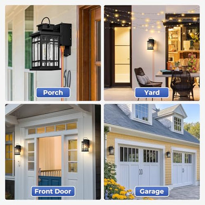 Outdoor Wall Light Fixtures with GFCI Outlet, Black 2-Pack - color: Black, size: D2D 2-Pack