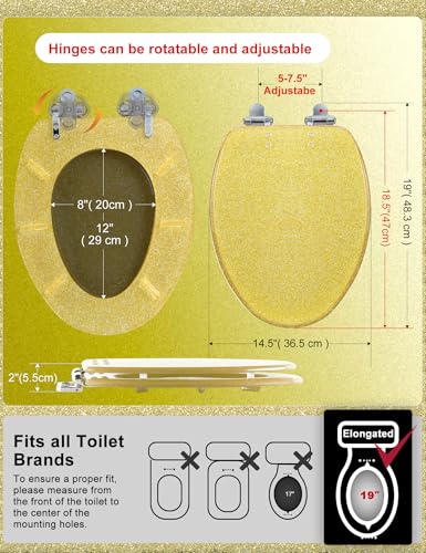 Angol Shiold ELONGATED Gold Glitter Resin Soft Close Toilet Seat 18.5Inch - color: Walnut wood color
