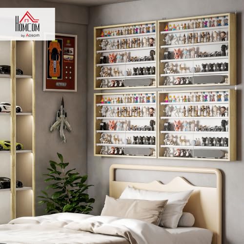 HOMCOM 5-Tier Wall Mounted Display Cabinet Glass Doors White/Oak - color: Oak and White