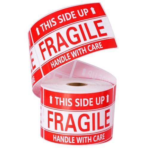 3 × 5 Inch Fragile Stickers Waterproof This Side Up Stickers Strong Adhesive Fragile Labels for Shipping Moving (500 PCS, 1 Roll) - size: 3" × 5", style: 1 Roll-500 PCS This Side Up