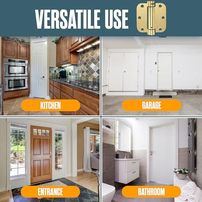 Self Closing Door Hinges, Auto Closing Hinge, 3.5"x3.5", 2 PK, Satin Brass - color: Satin Brass Finish, size: 3.5 Inch, 5/8 Radius