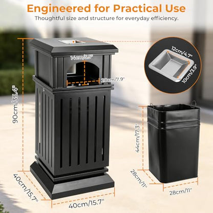 BEAMNOVA Commercial Outdoor Trash Can with Lid, Matte Black, 15.8 * 35.5 in - color: Matte Black, size: 15.8*15.8*35.5 in