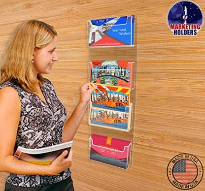 Marketing Holders Postcard Holder Clear Acrylic 4 Pocket Wall Rack with Hanging Hardware Holds 6 x 4 Printed Materials Mail Bin Messages Rack for Libraries Cruise Ships or Airports - size: 4 Pocket Vertical
