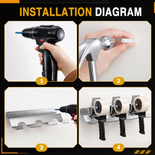 Pelopy Aluminum Wall Mount Tape Gun Holder Dispenser, Silver, 3 Roll Holder - color: Silver, size: 3 Roll Holder