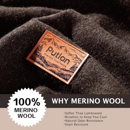 PuTian 100% Wool Blanket - Camping Outdoor Blanket, 63"×87", Brown - color: Brown, size: 63" × 87"