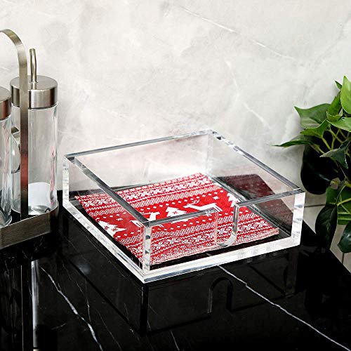IEEK Acrylic Luncheon Napkin Holder,Decorative Napkin Tray for Dining Table and Kitchen,Clear Flat Napkin Holders Tissue Dispenser,7.1 x 7.1 x 2.6 inches - size: 7.1 x 7.1 x 2.6 Inch Luncheon Napkin Holder