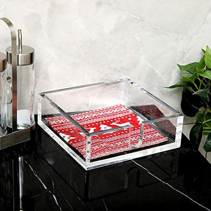 IEEK Acrylic Luncheon Napkin Holder,Decorative Napkin Tray for Dining Table and Kitchen,Clear Flat Napkin Holders Tissue Dispenser,7.1 x 7.1 x 2.6 inches - size: 7.1 x 7.1 x 2.6 Inch Luncheon Napkin Holder