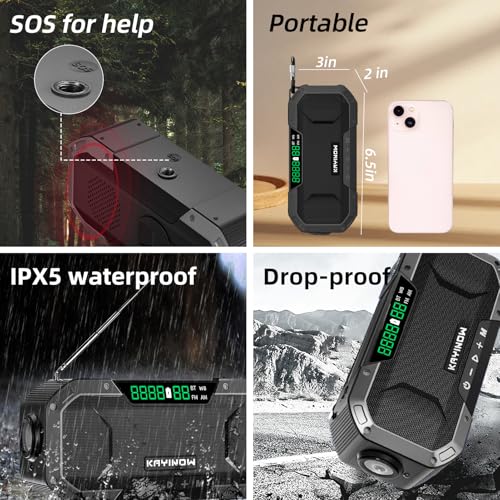 Solar Hand Crank Emergency Radio with Waterproof,Portable AM FM NOAA Weather Radio, Rechargeable 5000mAh/18500mWh Battery Power, Wind Up Flashlight Phone Charger, SOS,Survival Storm Hurricane - color: Black