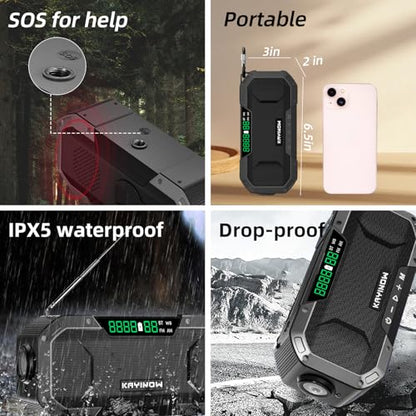 Solar Hand Crank Emergency Radio with Waterproof,Portable AM FM NOAA Weather Radio, Rechargeable 5000mAh/18500mWh Battery Power, Wind Up Flashlight Phone Charger, SOS,Survival Storm Hurricane - color: Black