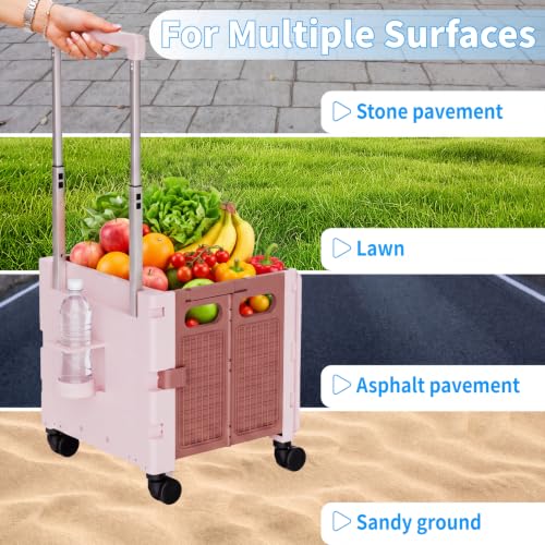 Foldable Shopping Cart with Wheels: Cat-Style Rolling Utility Crate - color: Khaki
