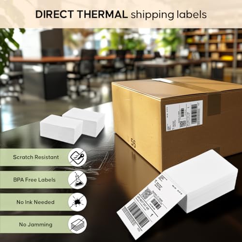 Arkscan SL500 Fan-Fold 4x6 Thermal Shipping Labels - 500 Labels/Pages per Stack, Fanfold Direct Thermal for Zebra, Rollo & Arkscan Printers