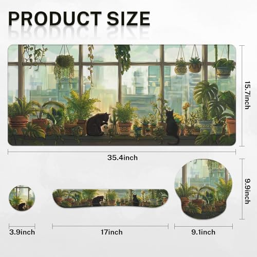 Britimes Keyboard Mouse Pad Set, 4 in 1 Desk Mat Set, Cute Cat - color: Black Cat