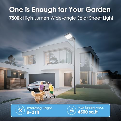 1200W Solar Street Lights Outdoor Waterproof, Wide Angle Solar Powered Light Dusk to Dawn, Remote Control and Motion Sensor, Pole or Wall Mount, for Parking Lot Barn Yard Outside Garage Patio - size: S
