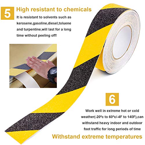 RELIANCER Anti Slip Safety Grip Tape 2inx60ft Non Skid Tread Safety Tape with High Traction Grit Yellow & Black Marking Self-Adhesive Tape Hazard Caution Warning Tape for Stairs Steps Deck - color: Yellow&Black, size: 2"×60'