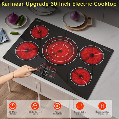 Karinear Electric Cooktop 30 Inch, Upgrade 5 Burners Electric Stove Top - color: 30 inch 5 burner
