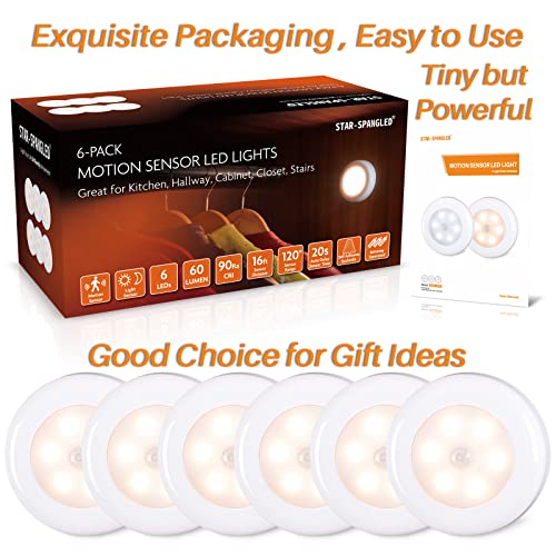 STAR-SPANGLED 2.8” LED Motion Sensor Lights Indoor AAA Battery, 6 Pack Warm - color: Warm White