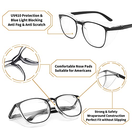 Alsenor Safety Glasses Anti Fog Goggles Protective Eyewear Blue Light Blocking Anti Dust UV Protection Glasses For Men Women (2 Pack (Black + Transparent)) - color: 2 Pack (Black + Clear)