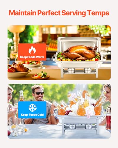 VEVOR Chafing Dish Buffet Set, 2 Pack Stainless Chafer with 2 Full Pans, Rectangle Catering Warmer Server with Lid Water Pan Folding Stand Fuel Tray Holder Clip - color: Silver, size: 2 Pack