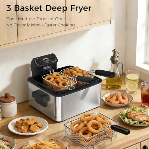 OSTBA Electric Deep Fryer with 3 Baskets, 4.75QT Stainless Steel Countertop - size: 4.75QT