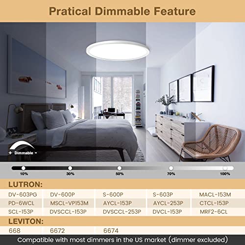 6-Pack 3200LM 12Inch LED Ceiling Lights Flush Mount, Dimmable Ceiling Light Fixtures, 3000K 4500K 6000K CCT, 24W Super Slim Low Profile Modern Ceiling Light for Bedroom Bathroom Hallway Kitchen, White - color: White, size: 6 Packs