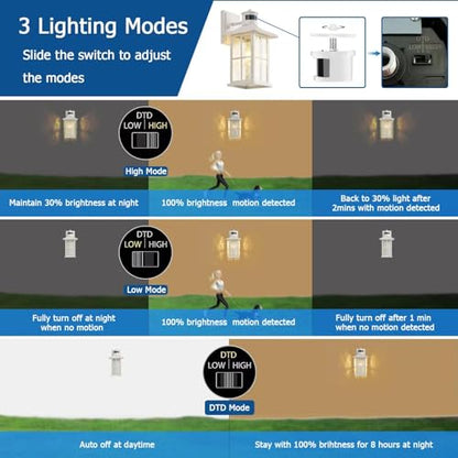 2 Pack Motion Sensor Porch Lights White Dusk to Dawn Outdoor Wall Lantern - color: White 2-Pack