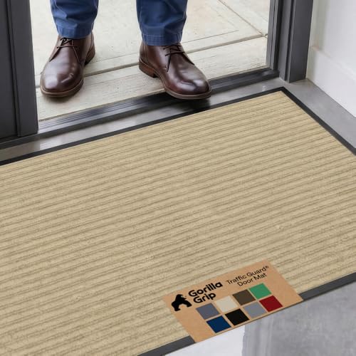 GORILLA GRIP Traffic Guard Indoor Outdoor Heavy Duty Door Mat, 47x35 Beige - color: Beige, size: 47" X 35"