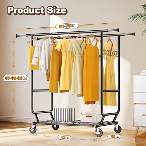 HOKEEPER Clothes Rack Load 650 LBS Collapsible Clothing Rack Double Rod - color: Black