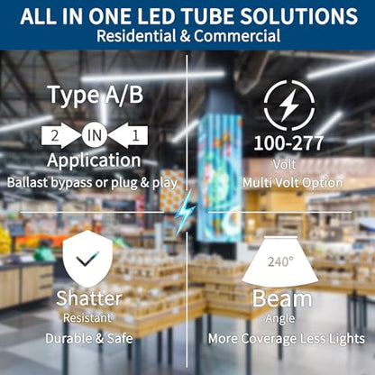 JESLED 30 Pack T8 Led Bulbs 4 Foot,14W(40W Equiv) 2450LM 5000K Type A+B ETL